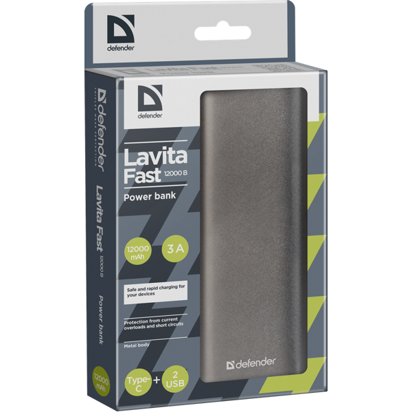 პორტატული დამტენი Defender Lavita Fast 12000B 2*USB+1*Type-C