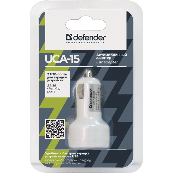 მანქანის მულტიფუნქციური დამტენი Defender UCA-15 2 port USB, 5V/2А,