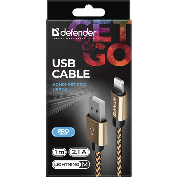 Defender ACH01-03T PRO USB 2.0 Golden to Lightning, 1m, Golden