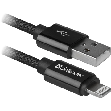 USB კაბელი Defender ACH01-03T PRO USB2.0 Black  AM-LightningM, 1m 2.1A