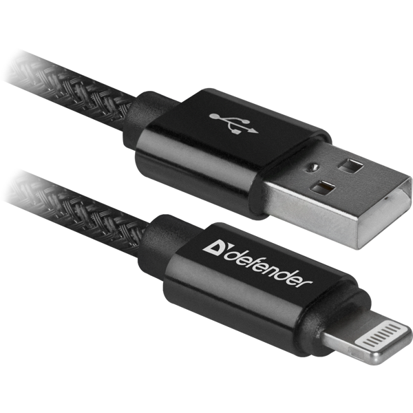 USB კაბელი Defender ACH01-03T PRO USB2.0 Black  AM-LightningM, 1m 2.1A