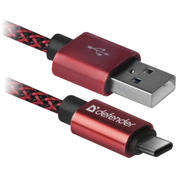 USB კაბელი Defender USB09-03T PRO USB2.0 Red, AM-Type-C