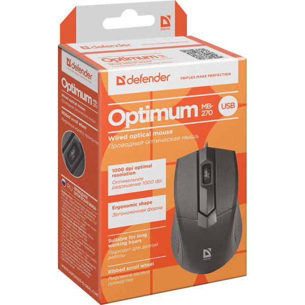 მაუსი Defender Optimum MB-270 black, 3 buttons,1000 dpi