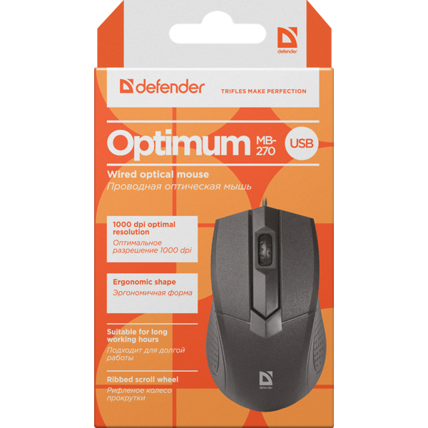 მაუსი Defender Optimum MB-270 black, 3 buttons,1000 dpi