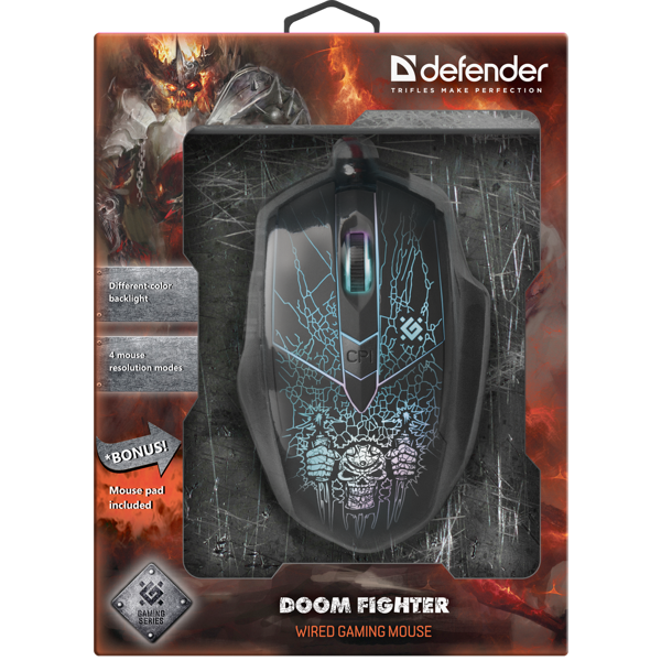 მაუსი Defender Doom Fighter GM-260L black,6 buttons, 3200dpi