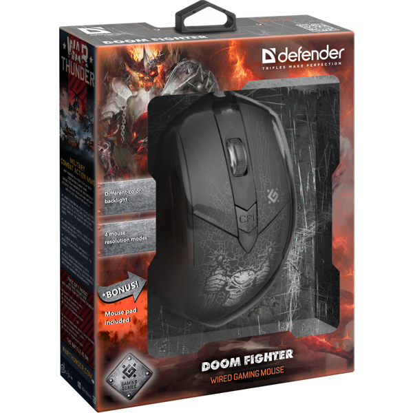 მაუსი Defender Doom Fighter GM-260L black,6 buttons, 3200dpi