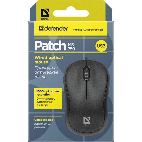 მაუსი Defender Patch MS-759 black,3 buttons,1000 dpi