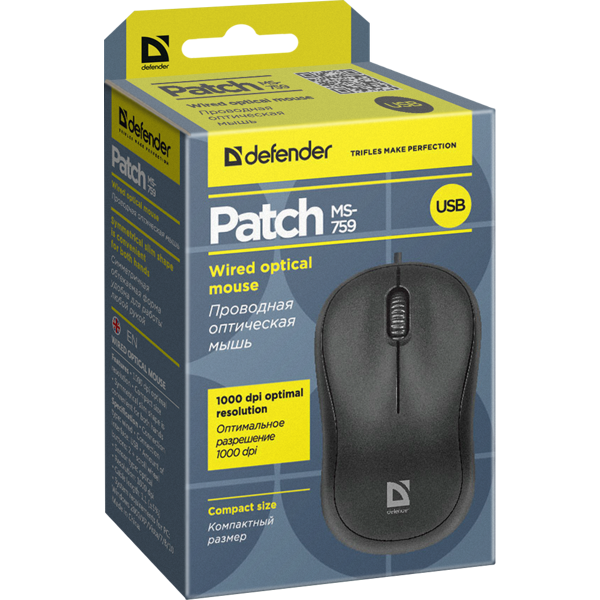 მაუსი Defender Patch MS-759 black,3 buttons,1000 dpi