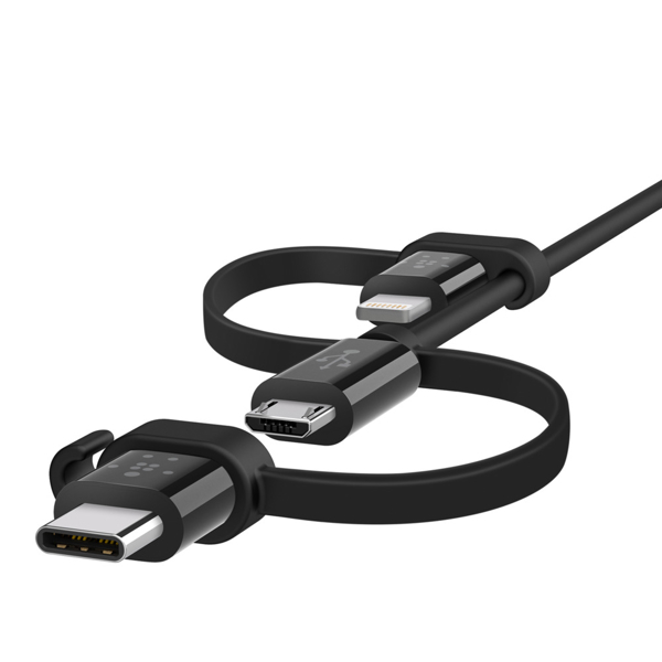 USB კაბელი Universal Cable with Micro-USB, USB-C and Lightning ( F8J050BT04-BLK ) 