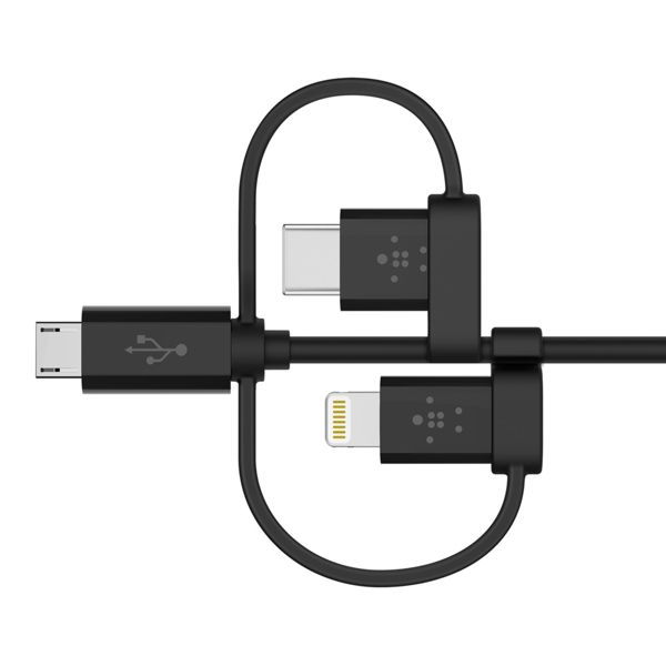 USB კაბელი Universal Cable with Micro-USB, USB-C and Lightning ( F8J050BT04-BLK ) 