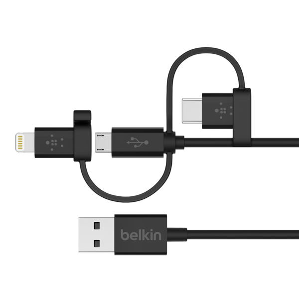 USB კაბელი Universal Cable with Micro-USB, USB-C and Lightning ( F8J050BT04-BLK ) 