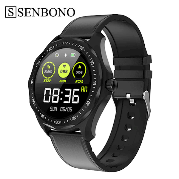 სმარტ საათი SENBONO S09 black leather IP68 Waterproof Smart Watch Heart Rate Blood Pressure Monitor GPS Map