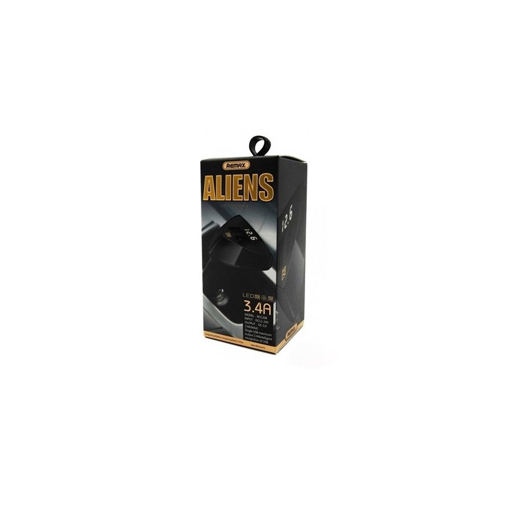 მანქანის მულტიფუნქციური დამტენი REMAX RCC208 BL. Aliens 2 USB Voltage-visible