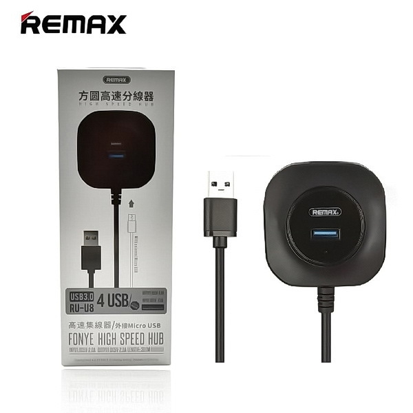 USB ჰაბი REMAX FONYE high speed HUB USB 3.0 RU-U8 black