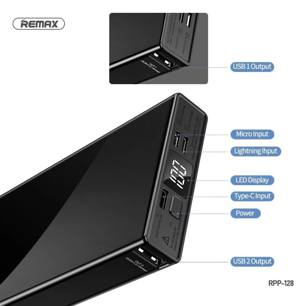 პორტატული დამტენი REMAX Janlon Series 20000mAh 2USB Power Bank RPP-128 Black