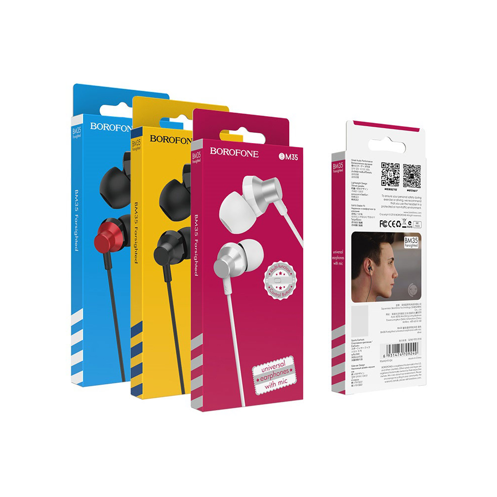 ყურსასმენი BOROFONE BM35 Farsighted universal earphones with mic silver