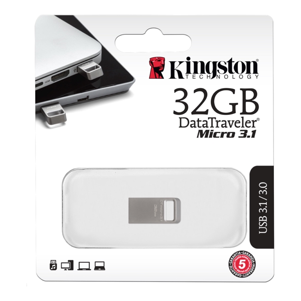 USB ფლეშ მეხსიერება Kingston 32GB USB 3.1 DT Micro Metal Silver