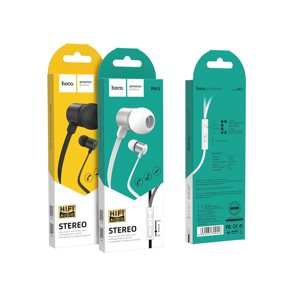 ყურსასმენი HOCO M63 Ancient sound earphones with mic White
