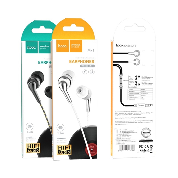 ყურსასმენი HOCO M71 Inspiring universal earphones with mic Black