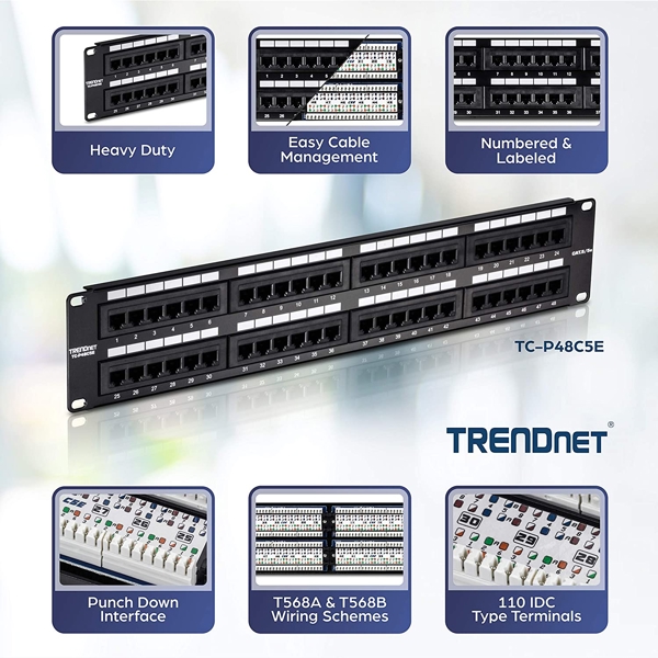 საკომუნიკაციო პანელი TRENDnet TC-P48C5E 48-port Cat5/5e Unshielded Patch Panel