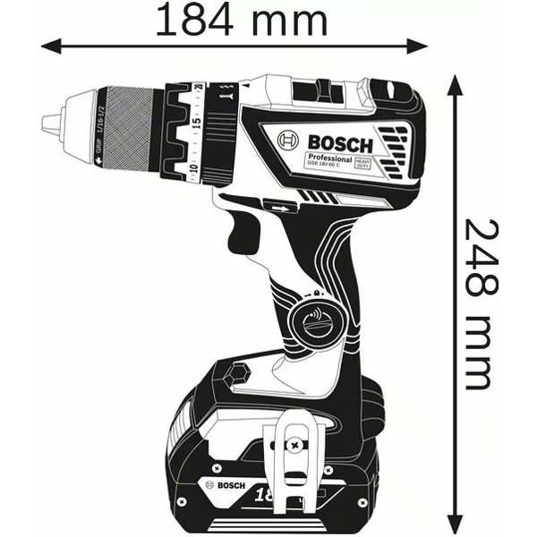 აკუმულატორიანი სახრახნისი BOSCH GSB 18V-60 C 1.900 rpm