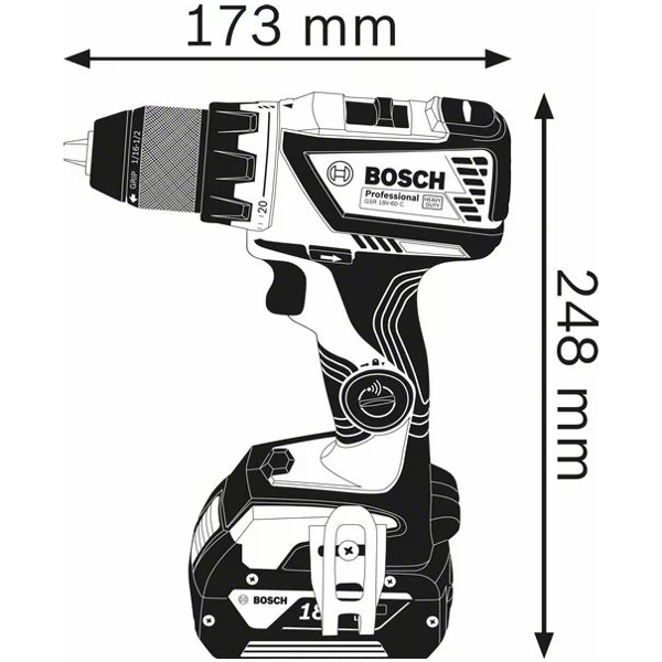 აკუმულატორიანი სახრახნისი BOSCH GSR 18V-60 C