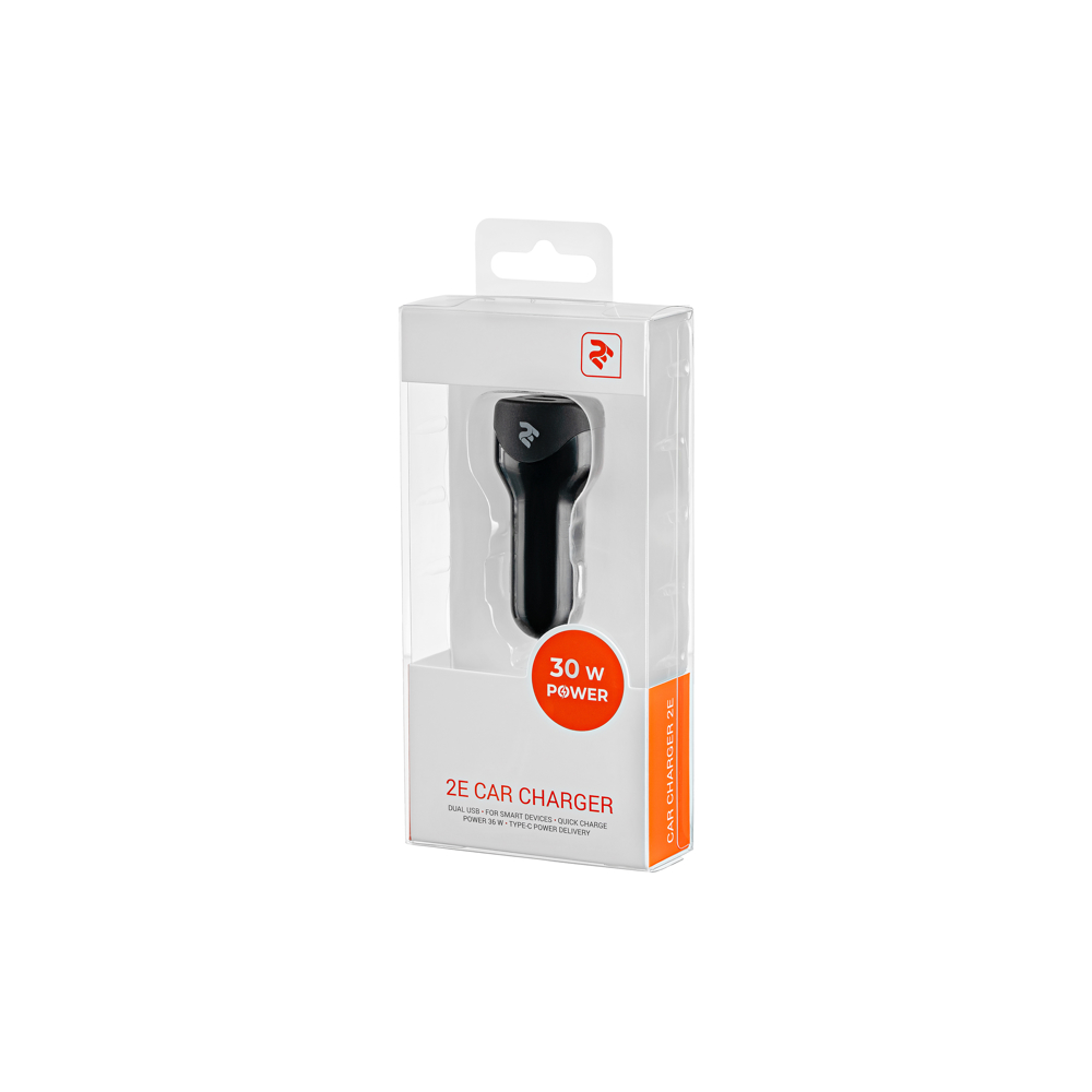 მანქანის დამტენი 2E ACR18WQC Car Charger Dual USB (30W) Type-C PD, USB 2.4A, Black