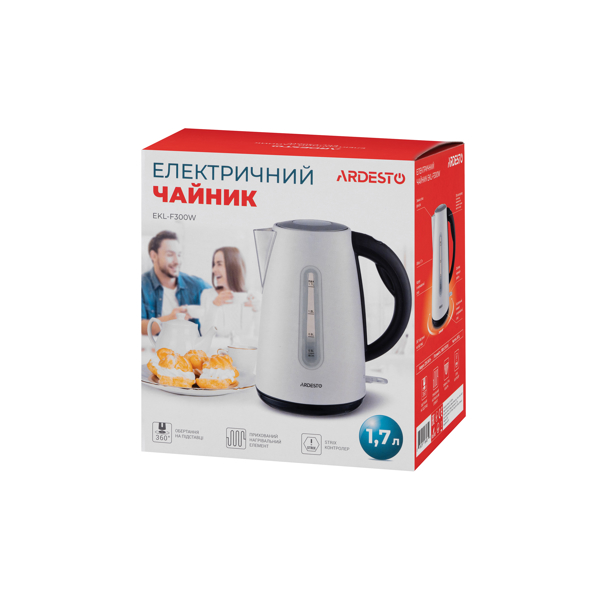 ელექტრო ჩაიდანი ARDESTO EKL-F300W, 2150W, 1.7L, Electric Kettle, White