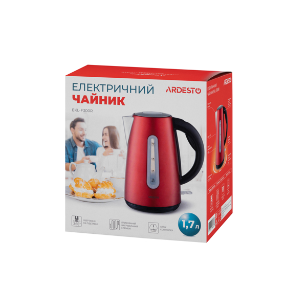 ARDESTO EKL-F300R, 2150W, 1.7L, Electric Kettle, Red