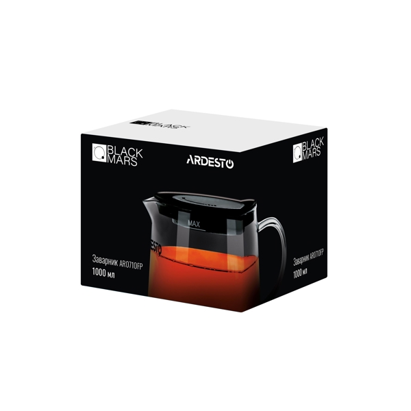 ჩაის დასაყენებელი ჭიქა ARDESTO AR0710FP Tea pot Black Mars, 1000 ml, stainless steel, glass