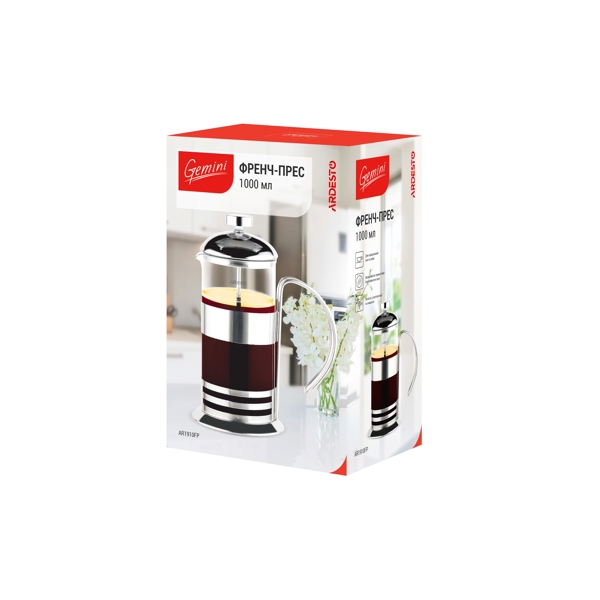 ჩაიდანი ARDESTO AR1910FP French press Gemini, 1000 ml, stainless steel, glass