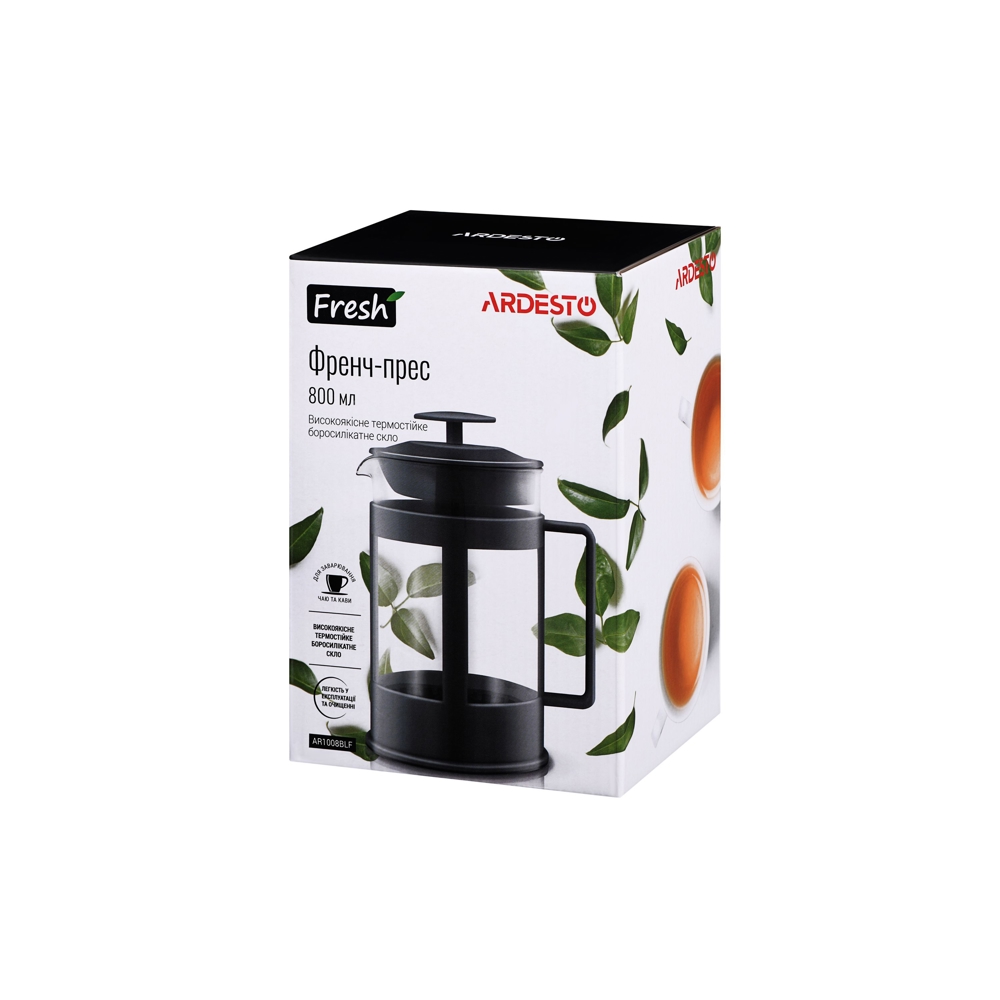 ჩაიდანი ARDESTO AR1008BLF French press Fresh, 0.8l, Black, Plastic, Glass