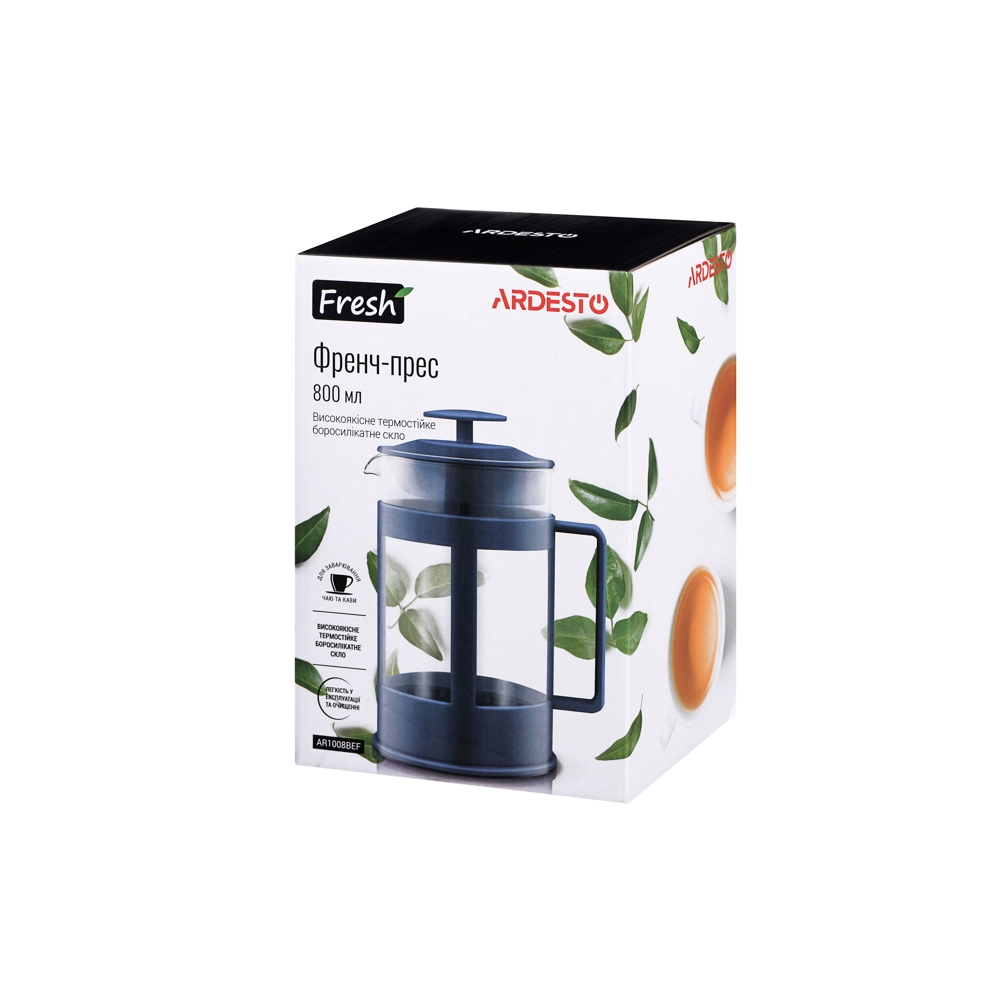 ჩაიდანი ARDESTO AR1008BEF French press Fresh, 0.8l, Blue, Plastic, Glass