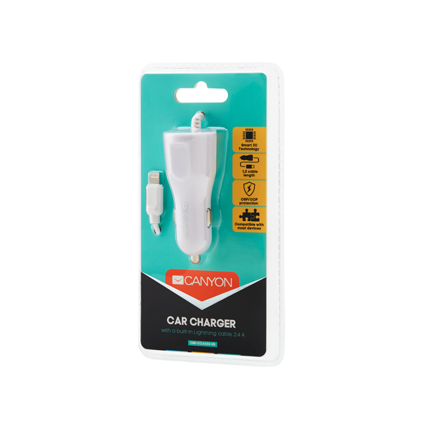 მანქანის მულტიფუნქციური დამტენი CANYON Universal 1xUSB car adapter CNE-CCA033W