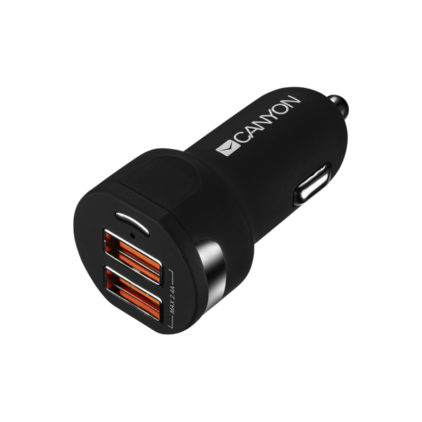 მანქანის მულტიფუნქციური დამტენი CANYON  Universal 2xUSB car adapter CNE-CCA04B