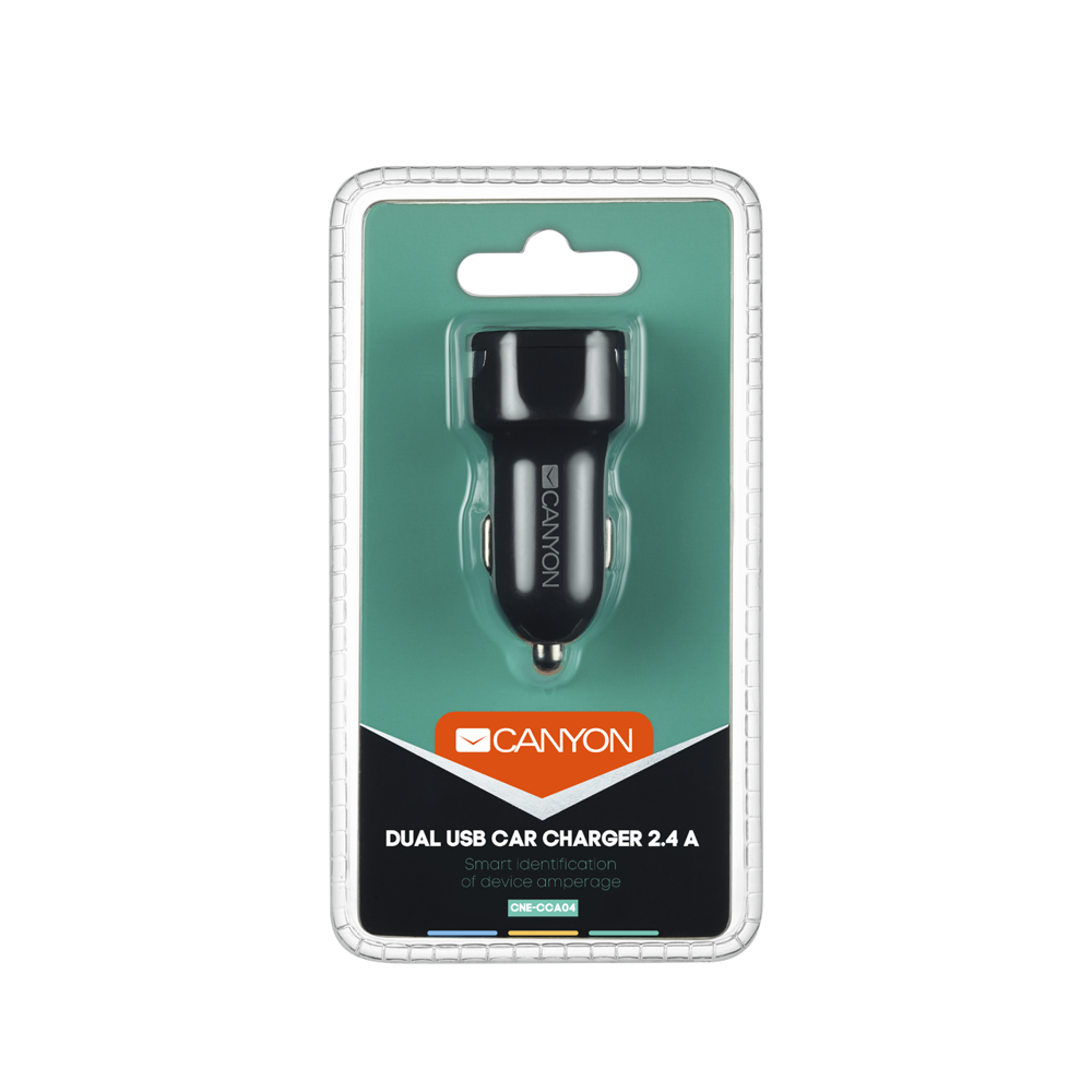 მანქანის მულტიფუნქციური დამტენი CANYON  Universal 2xUSB car adapter CNE-CCA04B