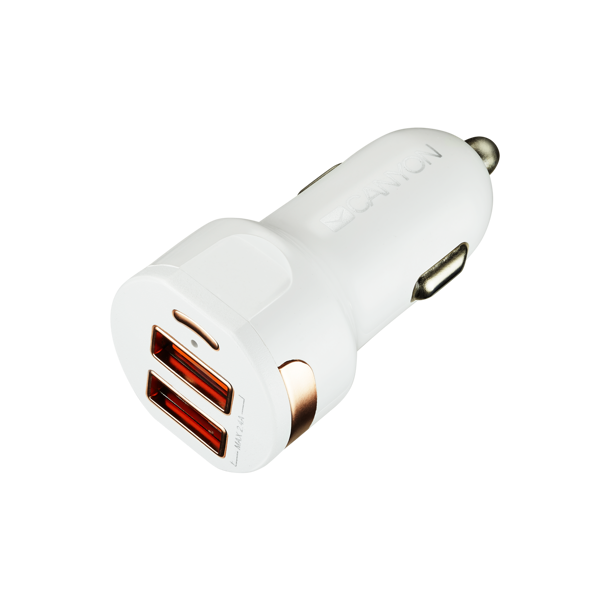 მანქანის მულტიფუნქციური დამტენი CANYON  Universal 2xUSB car adapter CNE-CCA04W