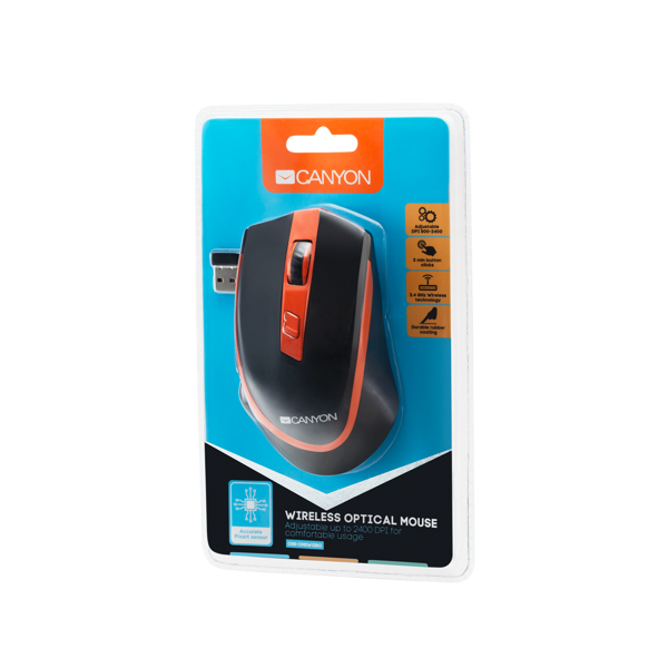 მაუსი Canyon 2.4 GHz Wireless Black/orange CNS-CMSW13BO