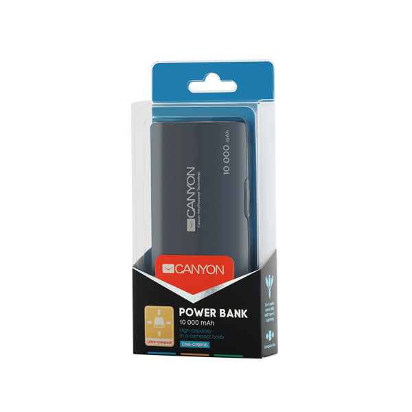 პორტატული დამტენი CANYON Power bank 10000mAh CNS-CPBP10B