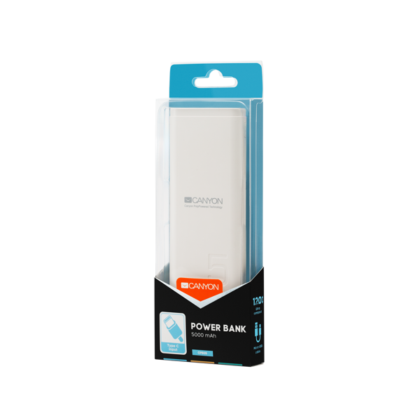 პორტატული დამტენი CANYON Power bank 5000mAh CNE-CPB05W