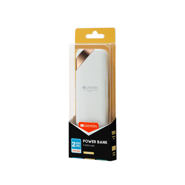 პორტატული დამტენი CANYON Power bank 5000mAh CNE-CPBP5W