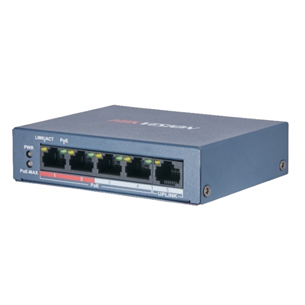 სვიჩი Hikvision L2 Unmanaged 4 10/100M RJ45 PoE ports 1 10/100M RJ45 uplink port