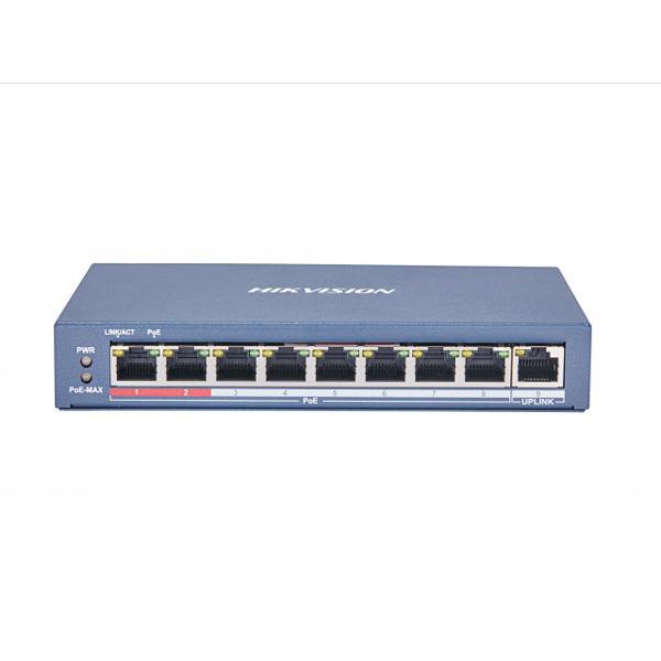 სვიჩი Hikvision L2 Unmanaged 8 10/100M RJ45 PoE ports 1 10/100M RJ45 uplink port