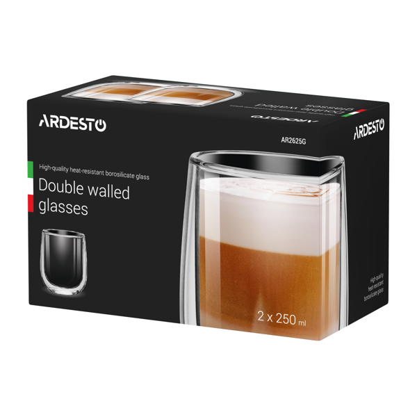 ჭიქა ARDESTO Double wall borosilicate glass mug set 250 ml 2 pcs