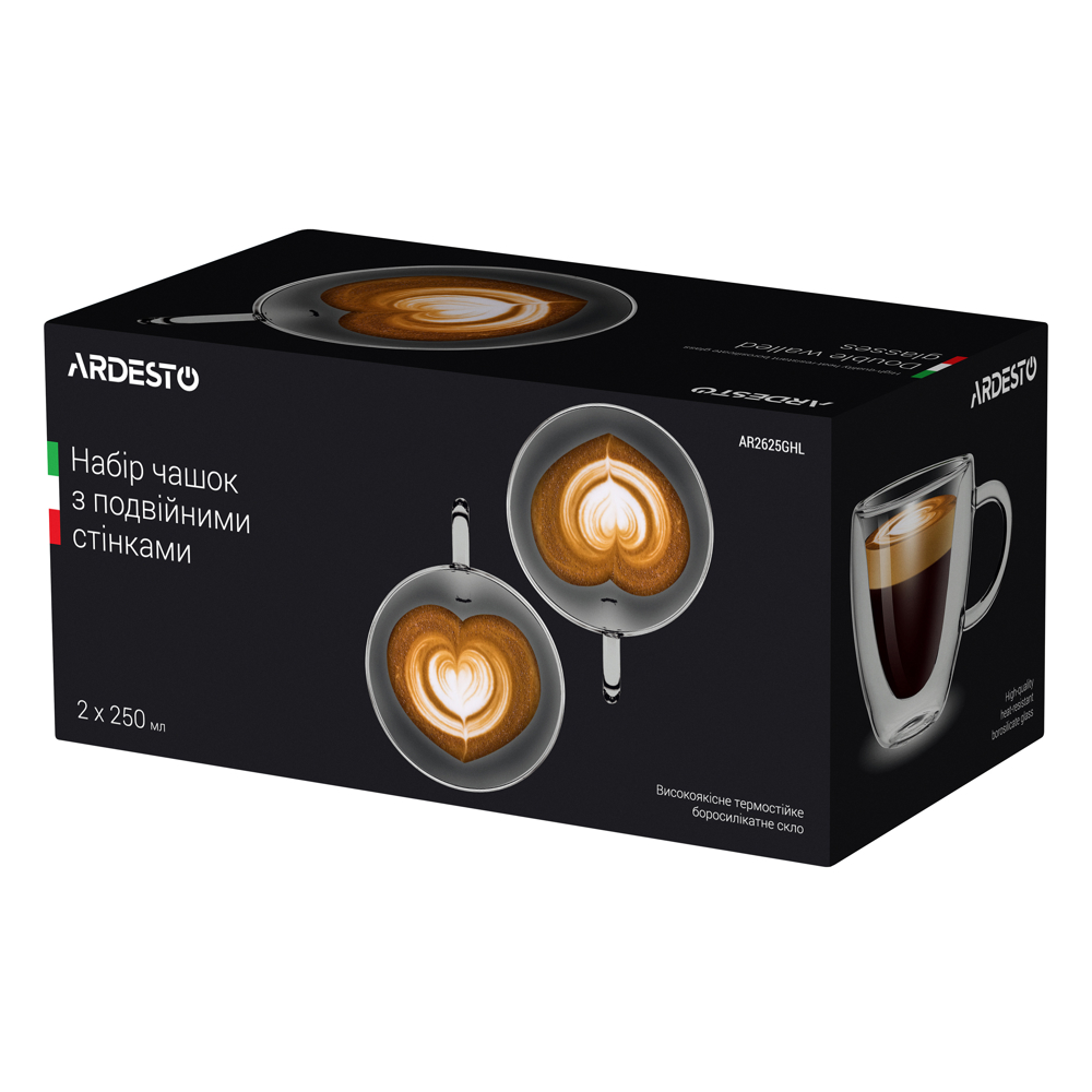 ARDESTO Double wall borosilicate glass mug set, 0.25L 2 pcs
