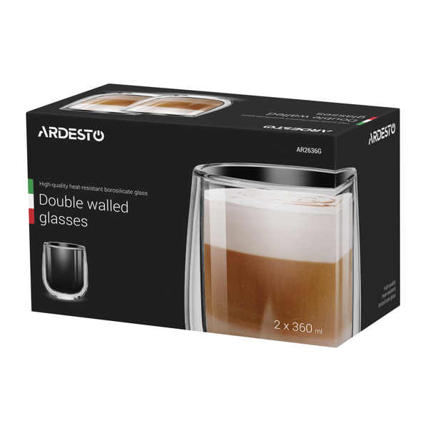 ჭიქა ARDESTO Double wall borosilicate glass mug set 360 ml 2 pcs