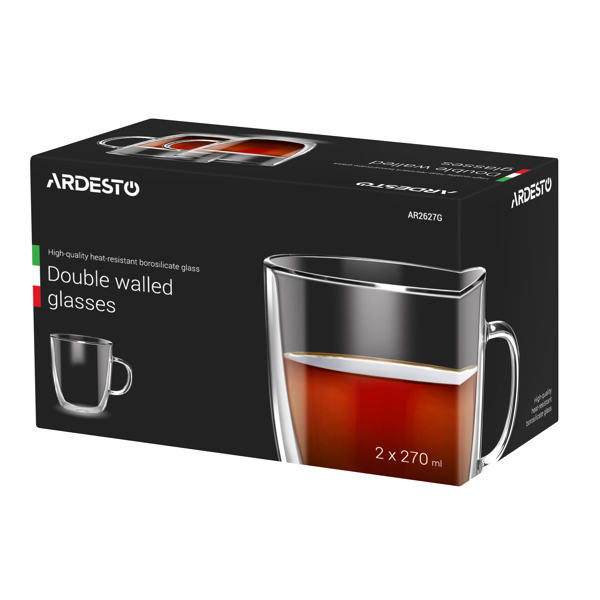 ჭიქა ARDESTO Double wall borosilicate glass cup set 270 ml 2 pcs with handles