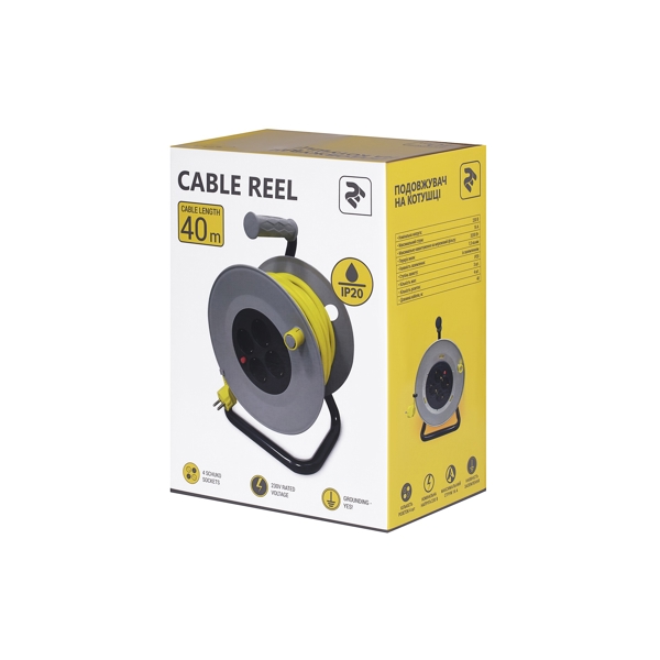 დენის დამაგრძელებელი 2E Cable reel 4XSchuko, ІР20, 3G*1.5mm, 40m, gray-yellow