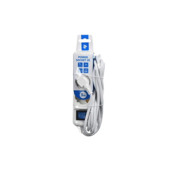 დენის დამაგრძელებელი 2E 1.0mm 3m White body blue switch