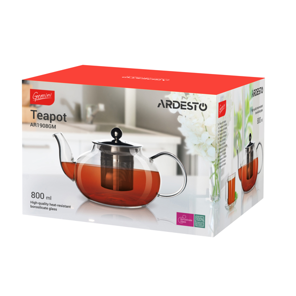 ჩაის ჩაიდანი ARDESTO AR1908GM Tea pot Gemini, 800 ml, Borosilicate Glass